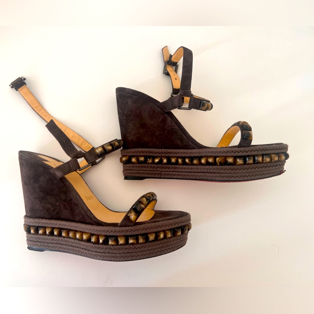 Christian louboutin women’s shoes Veau Velours Cataclou 120 Wedge Sandals